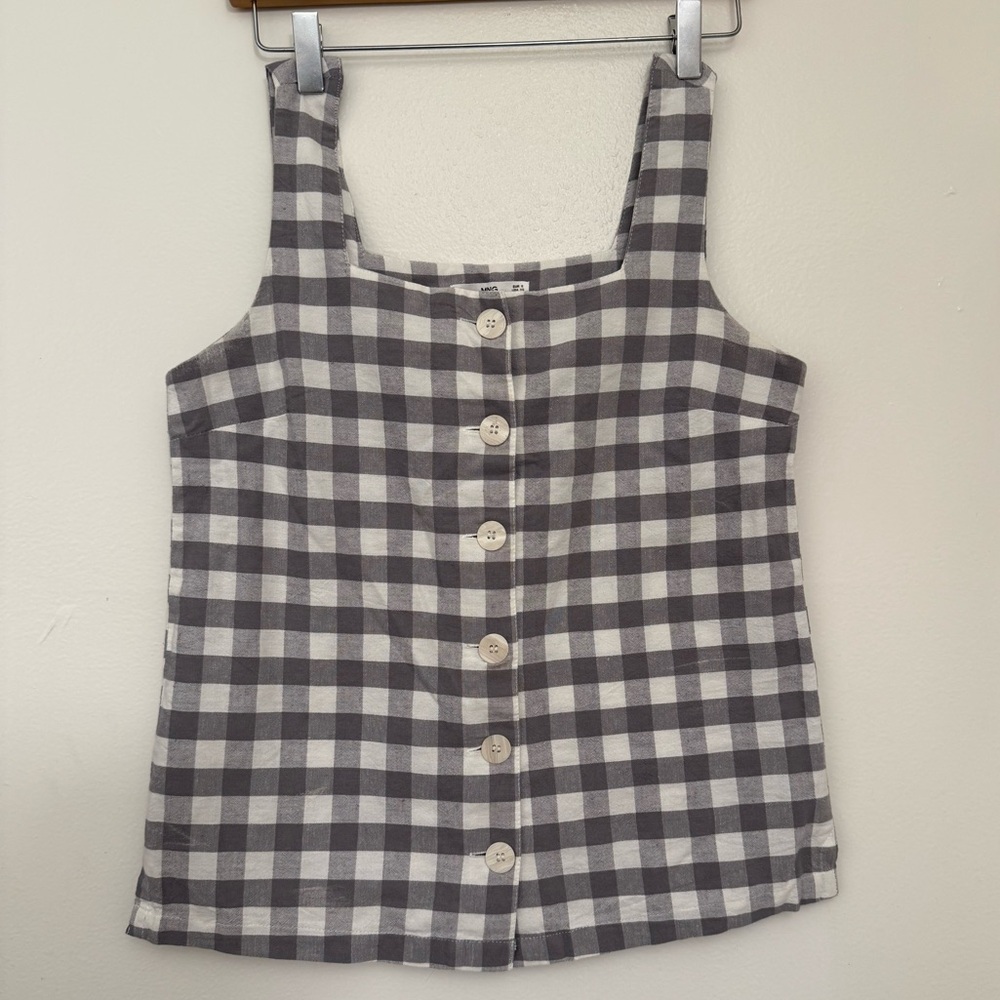 mango gray & white plaid sleeveless top 
size us xs eu s